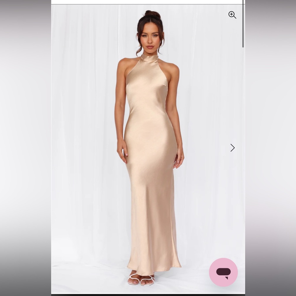 Hello Molly THE CLEO HALTER SATIN MAXI DRESS CHAMPAGNE